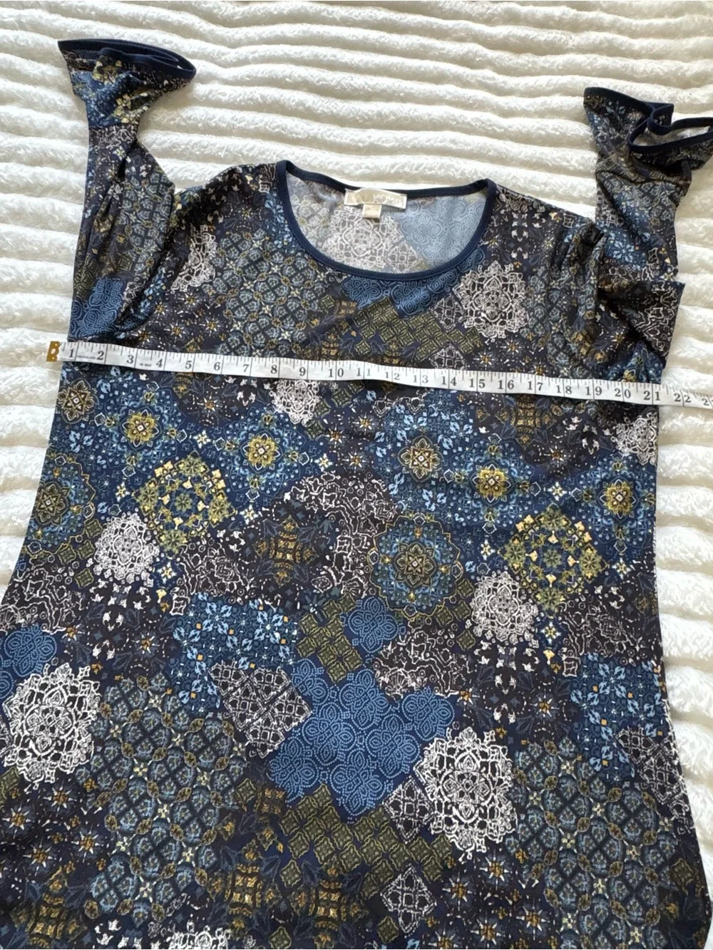 MICHAEL Michael Kors Dress Women’s XL Blue Medallion Bell Sleeve Fit Flare